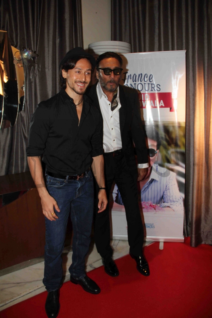 Bollywood actors Tiger Shroff and Jackie Shroff during an event where bollywood filmmaker Sajid Nadiadwala was conferred with an insignia of 'Chevalier des Arts et des Lettres' by Alexandre Ziegler, The Ambassador of France in Mumbai, India on September 21, 2016. (Utsav Devdutta/SOLARIS IMAGES)